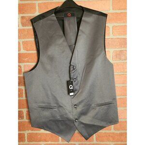 Mens matching Vest and Tie Set Button Front Gray Q Brand Italy New 2X XXL